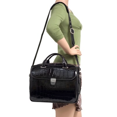 Siamod MONTEROSSO, SETTEMBRE, Embossed Crocco Leather, Medium Ladies Laptop Briefcase, Black (35525)