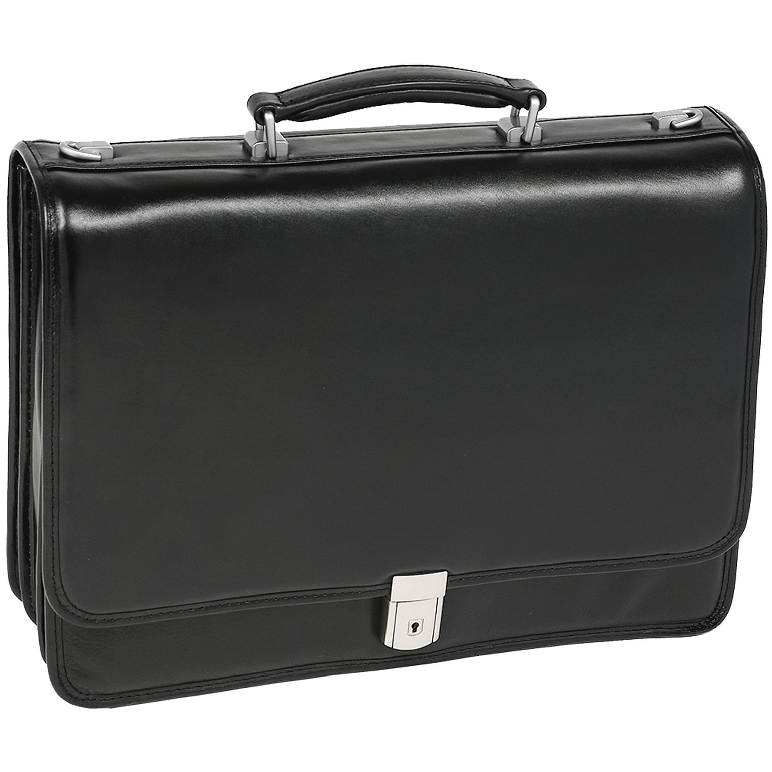 McKlein River North Triple Compartment Laptop Briefcase, Full Grain Cashmere Napa Leather, Black (43555)