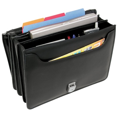 McKlein River North Triple Compartment Laptop Briefcase, Full Grain Cashmere Napa Leather, Black (43555)