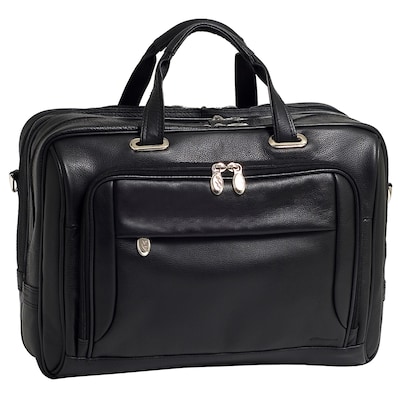 McKlein West Loop Expandable Double Compartment Briefcase, Full Grain Cashmere Napa Leather, Black (