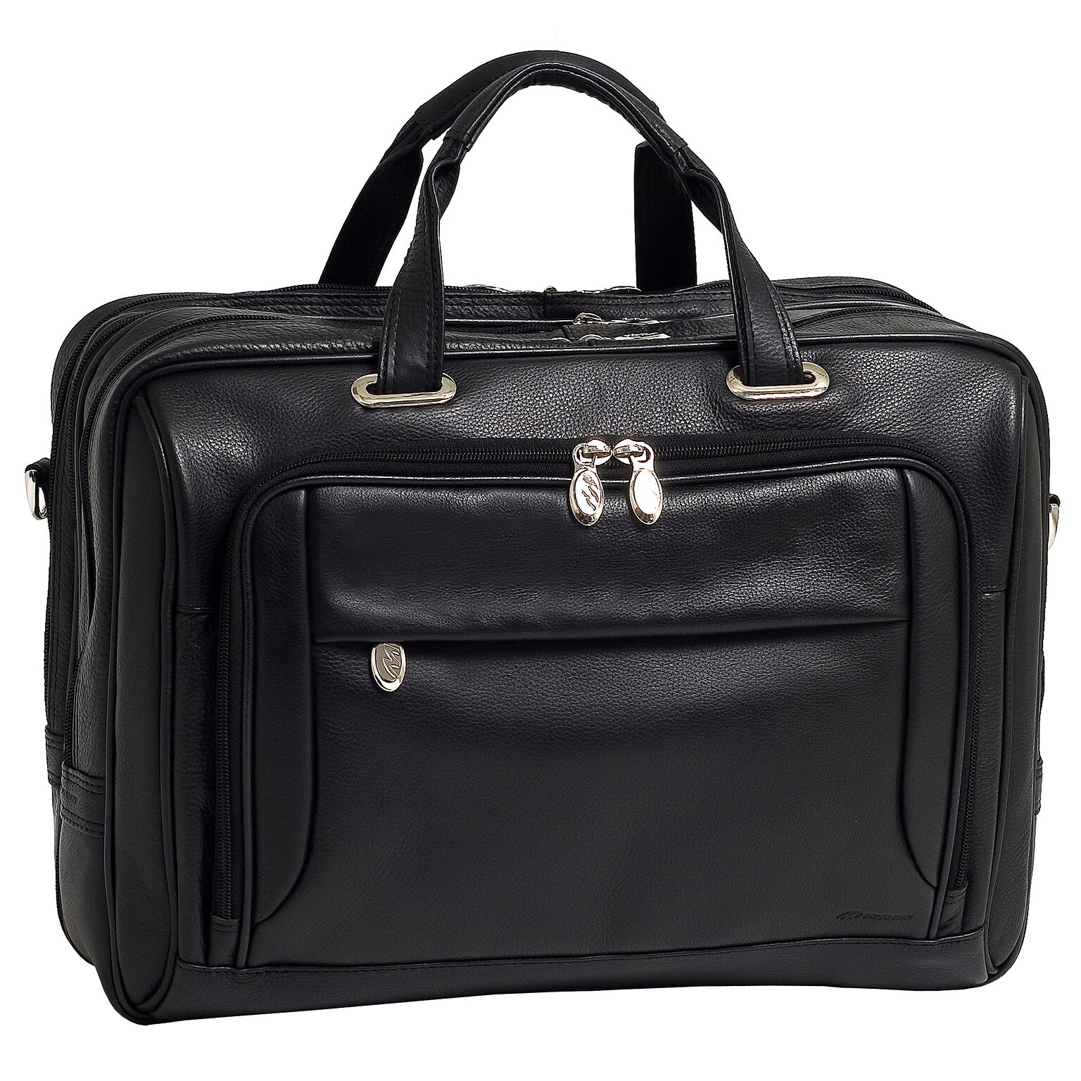 McKlein West Loop Expandable Double Compartment Briefcase, Full Grain Cashmere Napa Leather, Black (44575)