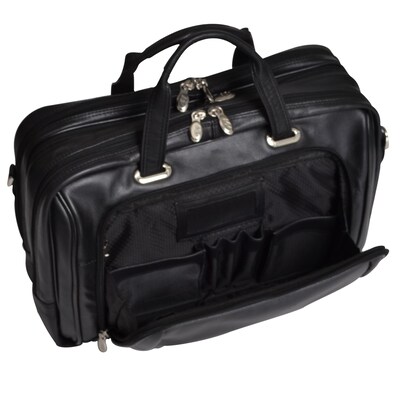 McKlein West Loop Expandable Double Compartment Briefcase, Full Grain Cashmere Napa Leather, Black (44575)