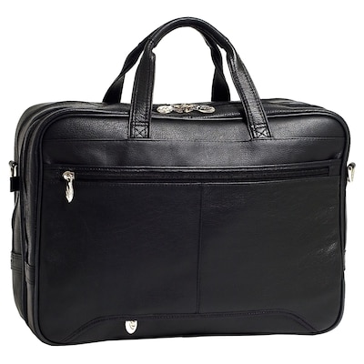 McKlein West Loop Expandable Double Compartment Briefcase, Full Grain Cashmere Napa Leather, Black (44575)