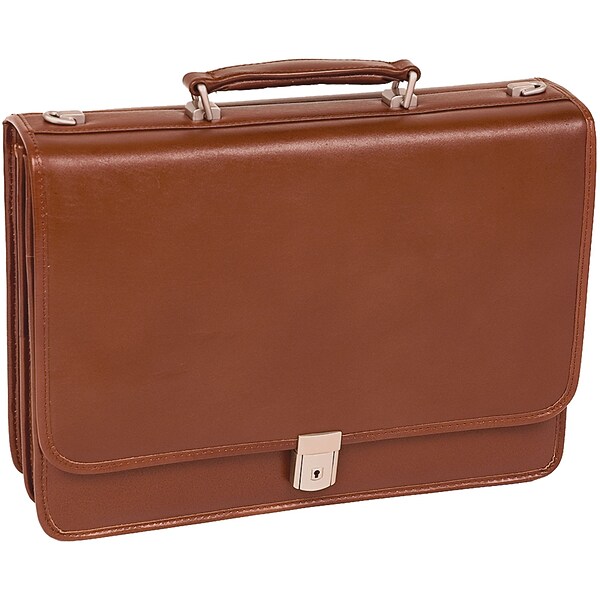 McKlein LEXINGTON Leather Briefcase, Laptop Compatible, Brown