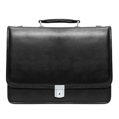 McKlein V Series, LEXINGTON, Top Grain Cowhide Leather,Flapover Double Compartment Briefcase, Black