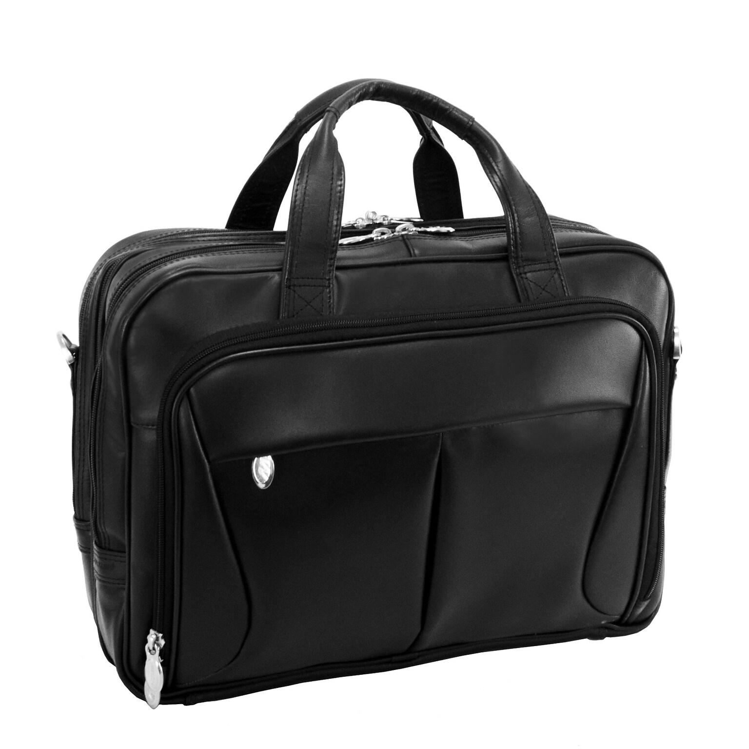 McKlein R Series, PEARSON, Top Grain Cowhide Leather,Expandable Double Compartment Laptop Briefcase, Black (84565)