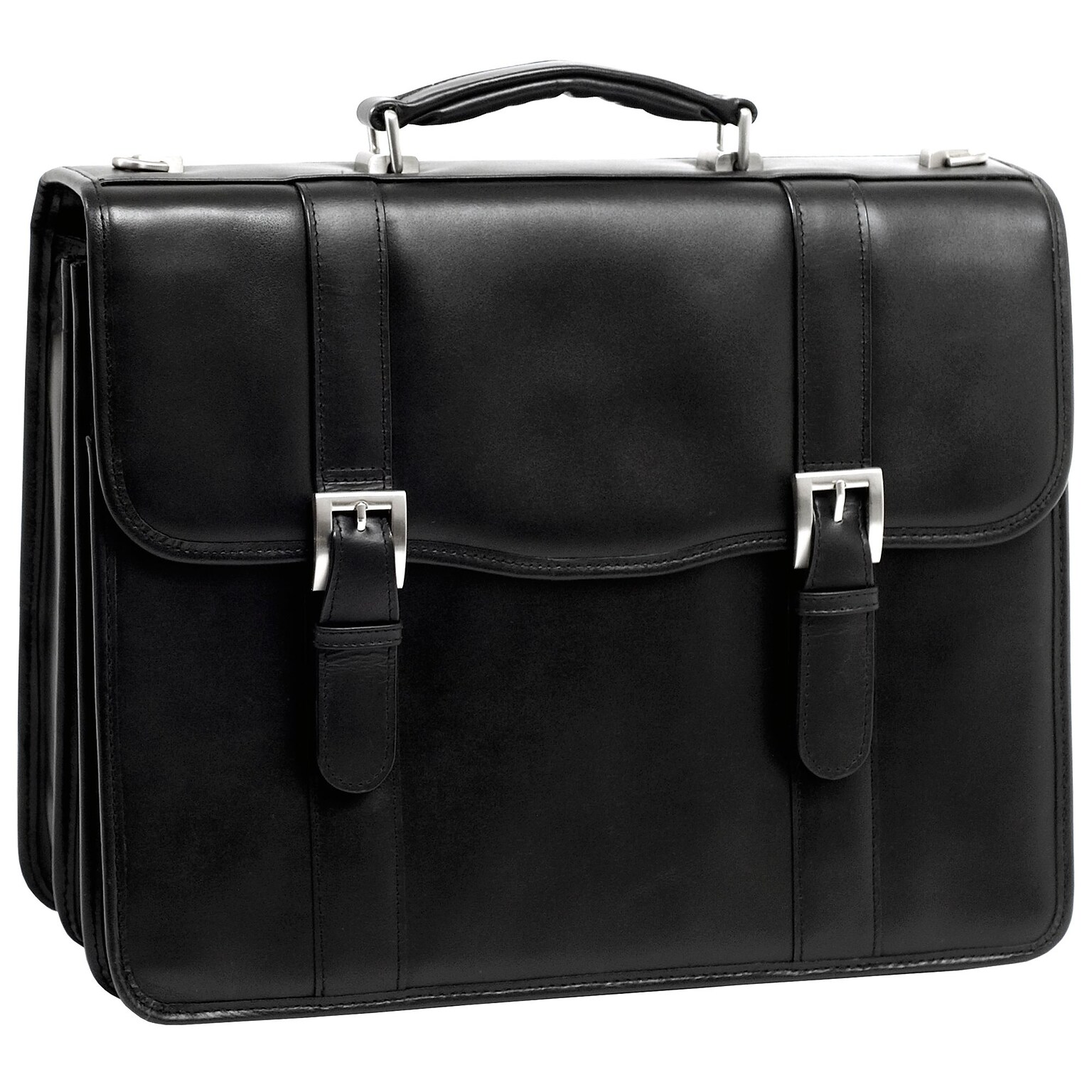 McKlein V Series, FLOURNOY, Top Grain Cowhide Leather, Double Compartment Laptop Briefcase, Black (85955)