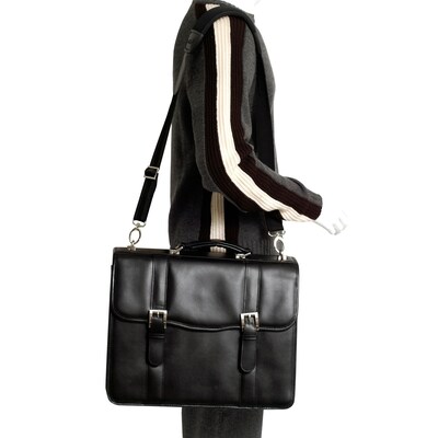 McKlein V Series, FLOURNOY, Top Grain Cowhide Leather, Double Compartment Laptop Briefcase, Black (85955)