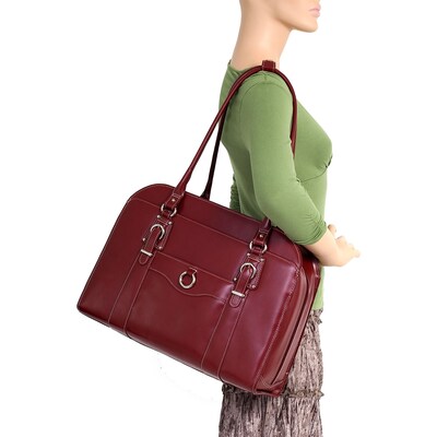McKlein W Series Laptop Briefcase, Red Trimmed In Sand Leather (96526)
