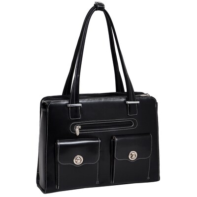 McKlein Verona, Fly-Through Checkpoint-Friendly Ladies Laptop Briefcase, Top Grain Cowhide Leather, Black (96625)