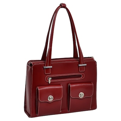 McKlein Verona, Fly-Through Checkpoint-Friendly Ladies Laptop Briefcase, Top Grain Cowhide Leather, Red (96626)
