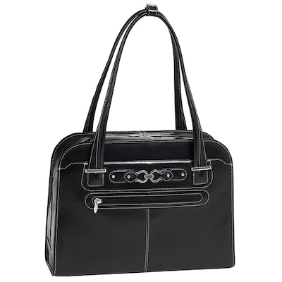 McKlein W Series Oak Grove Ladies Laptop Handbag, Black Trimmed In Sand Leather (96635)