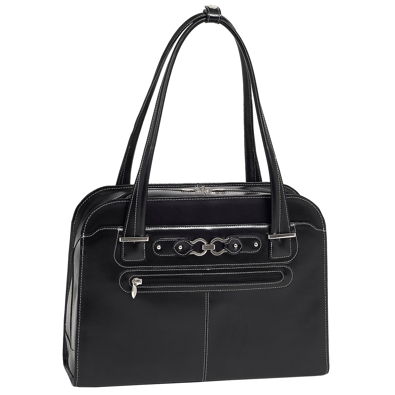 McKlein W Series Oak Grove Ladies Laptop Handbag, Black Trimmed In Sand Leather (96635)