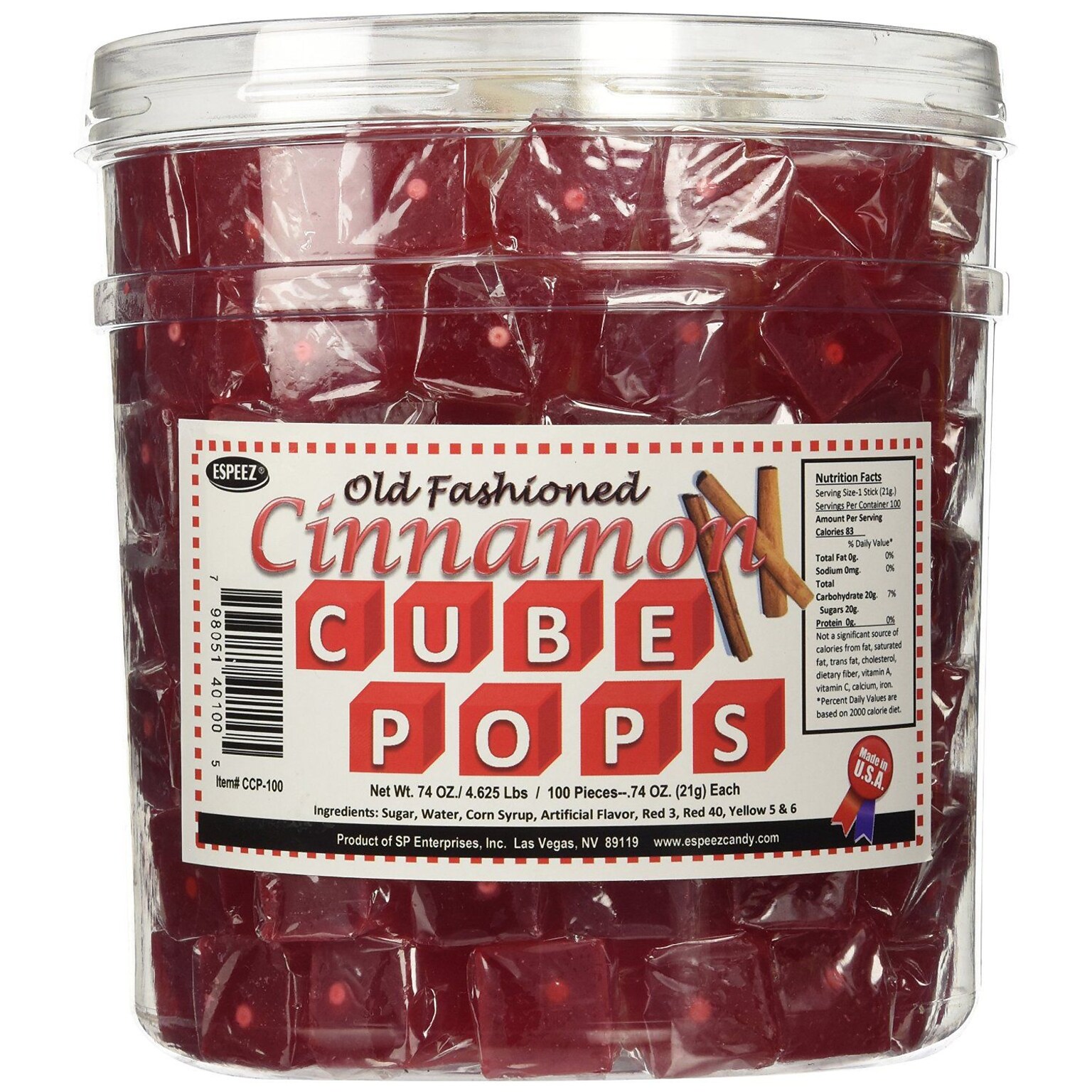 Cinnamon Cube Pops, .8 oz., 100 Lollipops/Tub