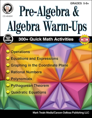 Mark Twain Pre-Algebra and Algebra Warm-Ups Grades 5-8+ Resource Book (404241)