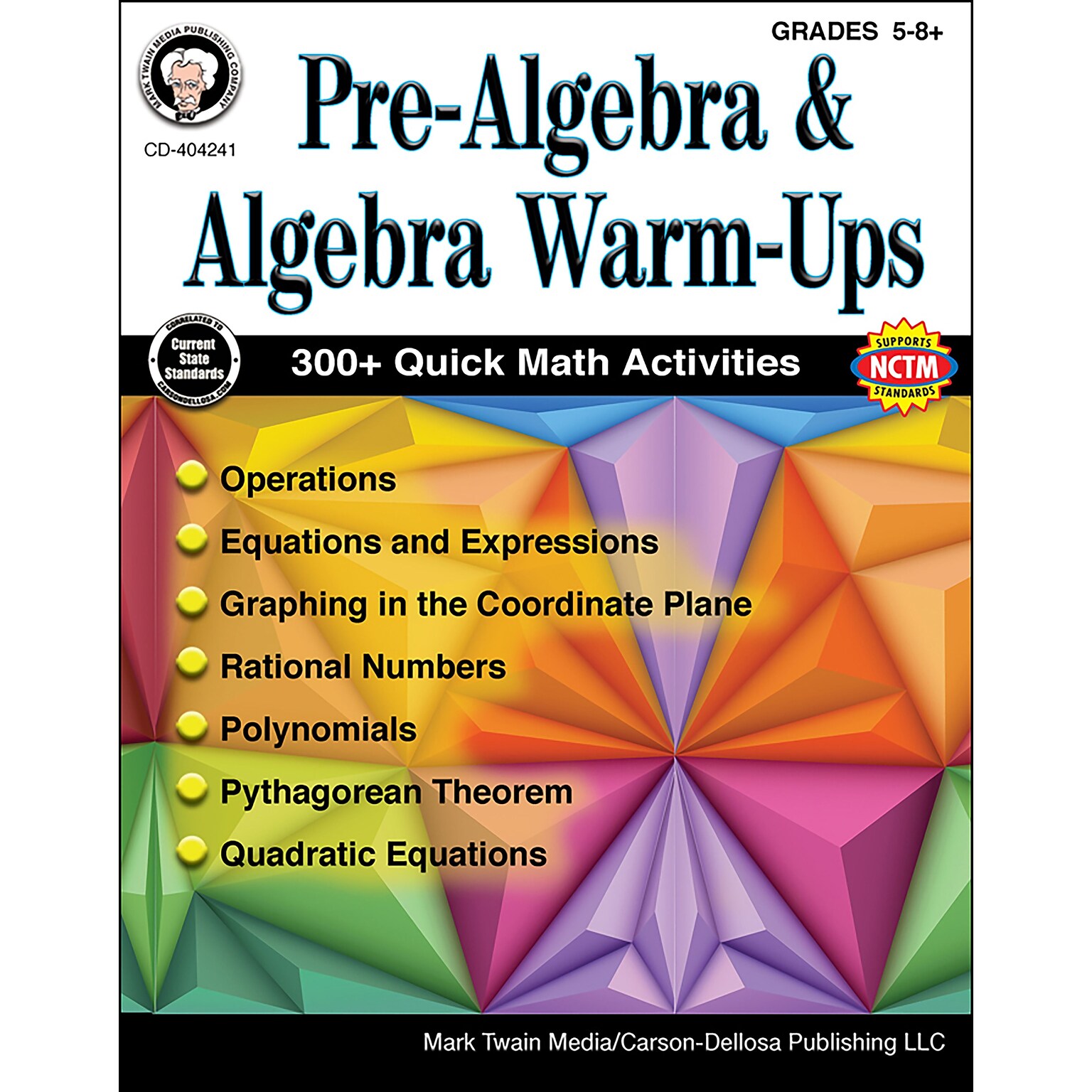 Mark Twain Pre-Algebra and Algebra Warm-Ups Grades 5-8+ Resource Book (404241)