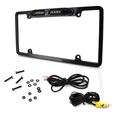 PYLE PLCM16BP - License Plate Frame Rear View Backup Camera - Reverse Parking Assist Night Vision Waterproof Marine Grade Cam Distance Scale Line Display w/ 170° Wide Viewing Angle