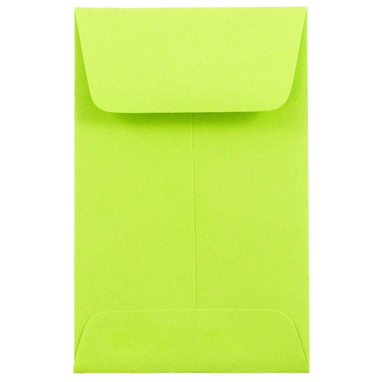 JAM Paper #1 Coin Business Colored Envelopes, 2.25 x 3.5, Ultra Lime Green, Bulk 500/Box (352827826H)