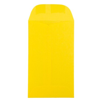 JAM Paper #6 Coin Business Colored Envelopes, 3.375 x 6, Yellow Recycled, 100/Pack (356730557B)