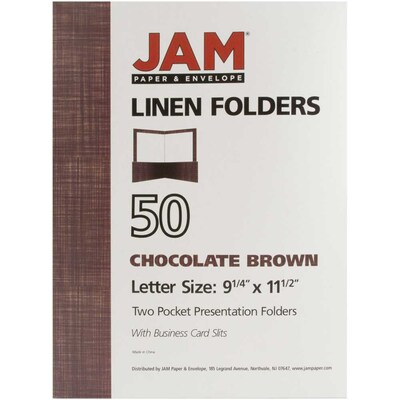 JAM Paper Two-Pocket Textured Linen Business Folders, Chocolate Brown, 50/Box(386LBRC)