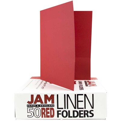 JAM Paper 2-Pocket Textured Linen Business Folders, Red, 25/Pack (386LREA)