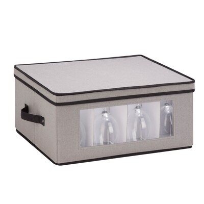 Honey Can Do Dinnerware Storage Box, 18.5" x 14" x 8.5", Gray Canvas (SFT-05379)
