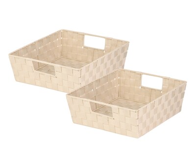 Honey Can Do 2 Pack Double Woven Shelf Tote, Creme (STOZ02984)