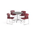 OFM 36 Round Laminate Multi-Purpose Table & 4 Chairs, Gray Table/Burgundy Chair (PKG-BRK-094-0007)