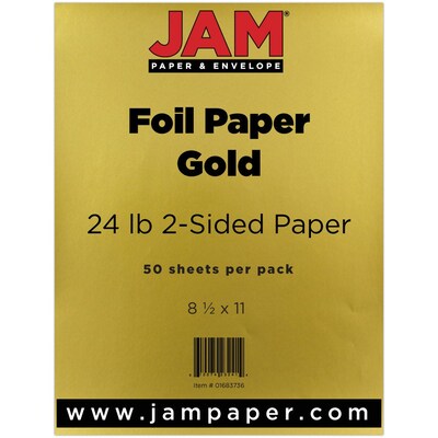 JAM Paper® 2-Sided Foil Colored Paper, 24 lbs.,  8.5 x 11, Gold, 50 Sheets/Pack (1683736)