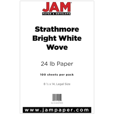 JAM Paper® Strathmore Legal Paper - 8.5 x 14 - 24lb Bright White Wove - 100/pack