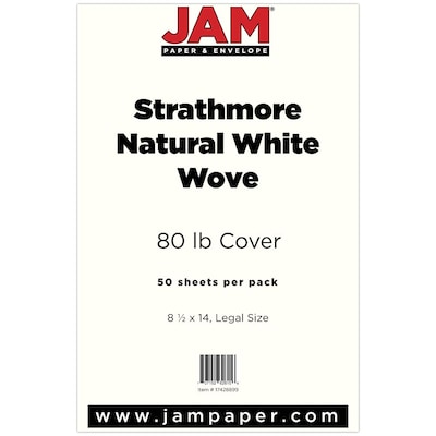 Jam Paper Strathmore Cardstock, 8.5 x 11, 130lb Natural White Wove, 25 Sheets/Pack