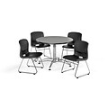 OFM 42 Round Laminate MultiPurpose Table & 4 Chairs, Gray Nebula Table/Black Chair PKG-BRK-105-0006