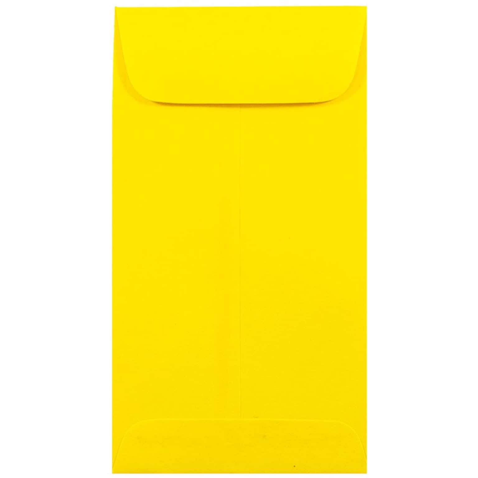 JAM Paper® #7 Coin Business Colored Envelopes, 3.5 x 6.5, Yellow Recycled, Bulk 500/Box (1526761H)