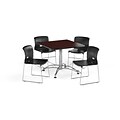 OFM 36 Square Laminate MultiPurpose Table w/4 Chairs, Mahogany Table/Black Chair (PKG-BRK-100-0009)