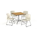 OFM 42 Square Laminate Multi-Purpose Table with 4 Chairs, Oak Table/Ivory Chair (PKG-BRK-111-0020)