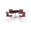 OFM 42 Square Laminate MultiPurpose Table & 4 Chairs, Mahogany Table/Burgundy Chair (PKGBRK1120011)