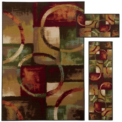 StyleHaven Contemp Geometric Nylon 5'1"X7'6", 1'6"X5', 1'6"X2'8" Red/Multi Area Rug (WMNR481213PCL)