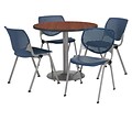 KFI 36 Round Mahogany HPL Table with 4 Navy KOOL Chairs  (36R192SMH230P03)