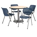 KFI 36 Round Natural HPL Table with 4 Navy KOOL Chairs  (36R192SNA230P03)
