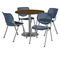 KFI 36 Round Walnut HPL Table with 4 Navy KOOL Chairs  (36R192SWL230P03)