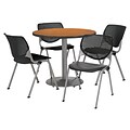 KFI 36 Round Medium Oak HPL Table with 4 Black KOOL Chairs  (36R192SMO230P10)