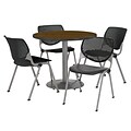 KFI 36 Round Walnut HPL Table with 4 Black KOOL Chairs  (36R192SWL230P10)