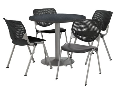 KFI 42" Round Graphite Nebula HPL Table with 4 Black KOOL Chairs  (42R192SGR230P10)