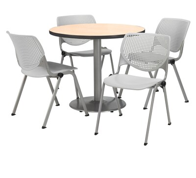 KFI 42 Round Natural HPL Table with 4 Light Grey KOOL Chairs  (42R192SNA230P13)