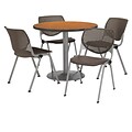 KFI 36 Round Medium Oak HPL Table with 4 Brownstone KOOL Chairs  (36R192SMO230P18)