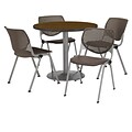 KFI 42 Round Walnut HPL Table with 4 Brownstone KOOL Chairs  (42R192SWL230P18)
