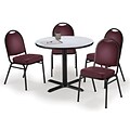 KFI 42 Round Grey Nebula HPL Table with 4 Burgundy Vinyl Stack Chairs (42R025GNIM52BGV)