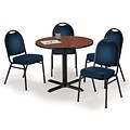 KFI 36 Round Mahogany HPL Table with 4 Navy Vinyl Stack Chairs (36R025MHIM520NV)
