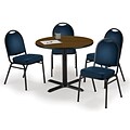 KFI 36 Round Walnut HPL Table with 4 Navy Vinyl Stack Chairs (36R025WLIM520NV)