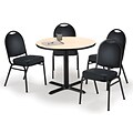 KFI 42 Round Natural HPL Table with 4 Black Vinyl Stack Chairs (42R025NAIM52BKV)